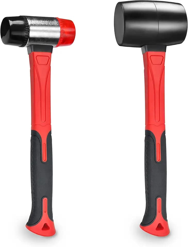 YIYITOOLS 2Pcs Hammer Set, 16oz Rubber Mallet & 40mm Double-Faced Soft Mallet Fit for Construction and Home Renovation, Black