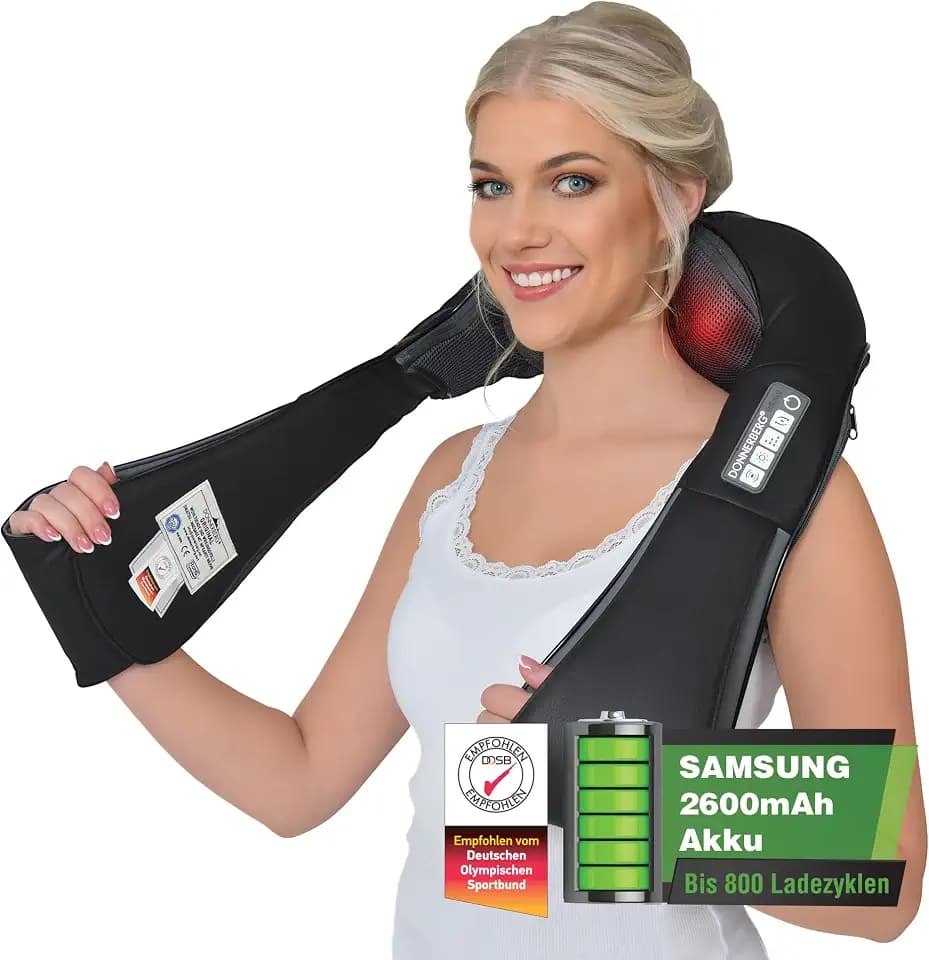 DONNERBERG® Akku Nackenmassagegerät Kabellos - Shiatsu - TÜV Geprüft