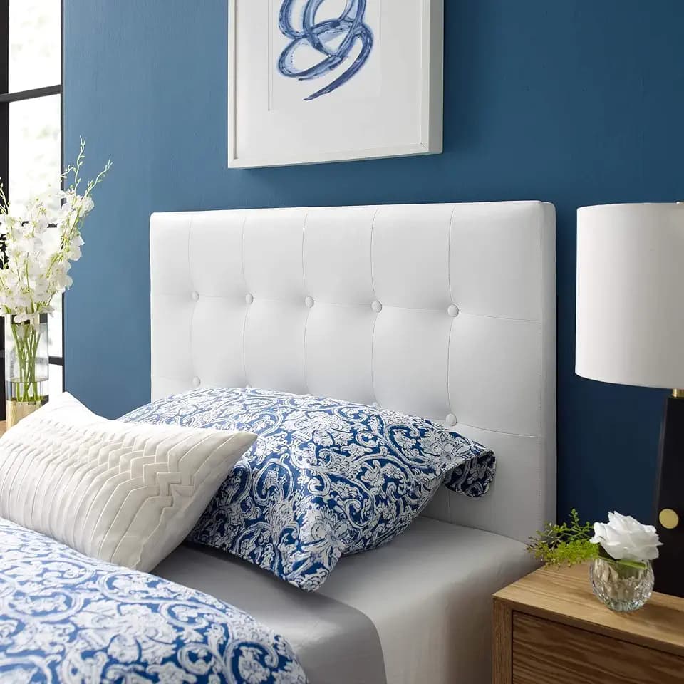 Modway Emily Tufted Button Faux Leather Upholstered Twin Headboard in White