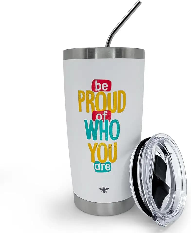 BEEYOND 20oz Tumbler, Travel Coffee Mug with Slider Lid and Straw, Spill Proof Stainless Steel Coffee Cup