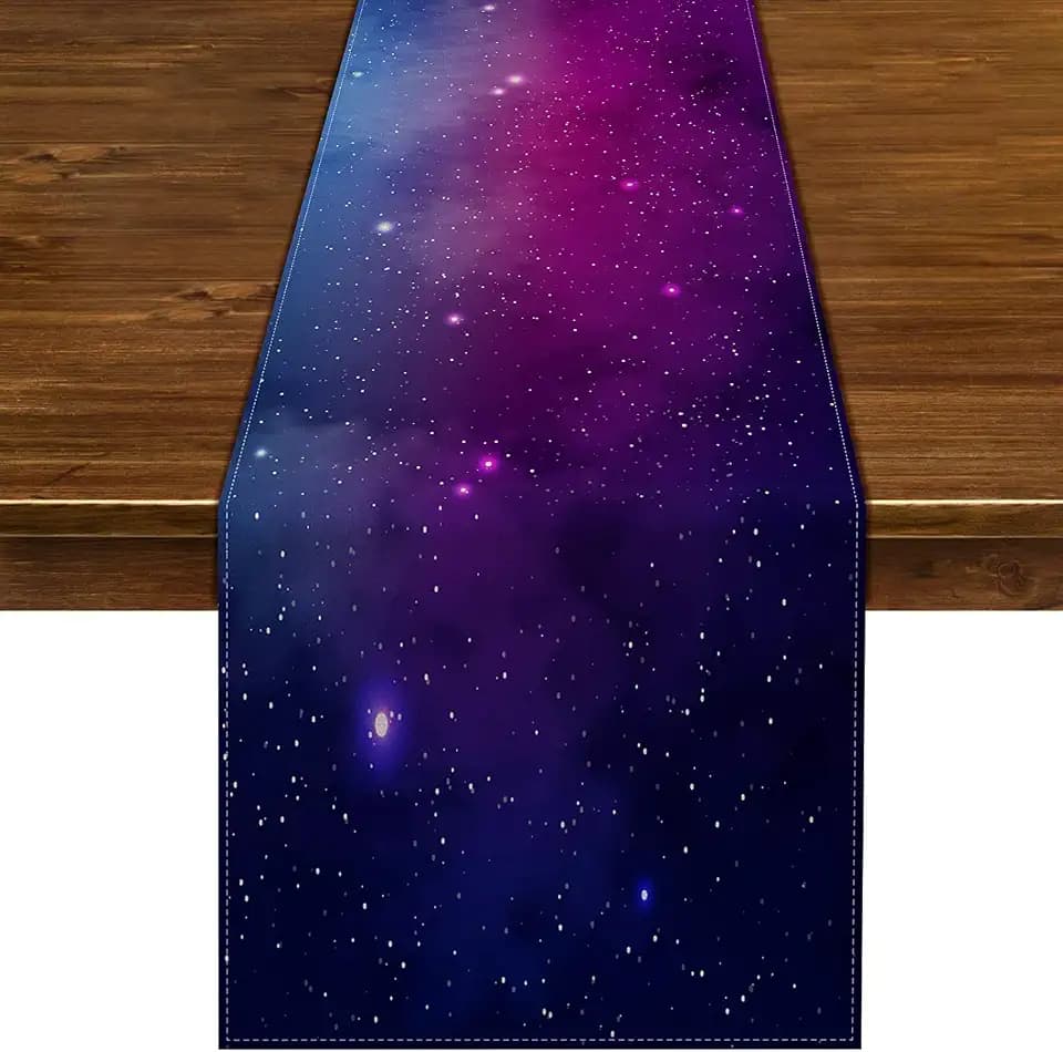 Nepnuser Linen Galaxy Table Runner for Kids Birthday Party Decorations Star Outer Space Starry Night Supply Dining Room Kitchen Home Decor (13" x 90")