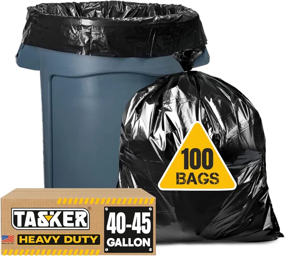 Tasker 44-45 Gallon Trash Bags Heavy Duty, Commercial & Office Garbage Bags