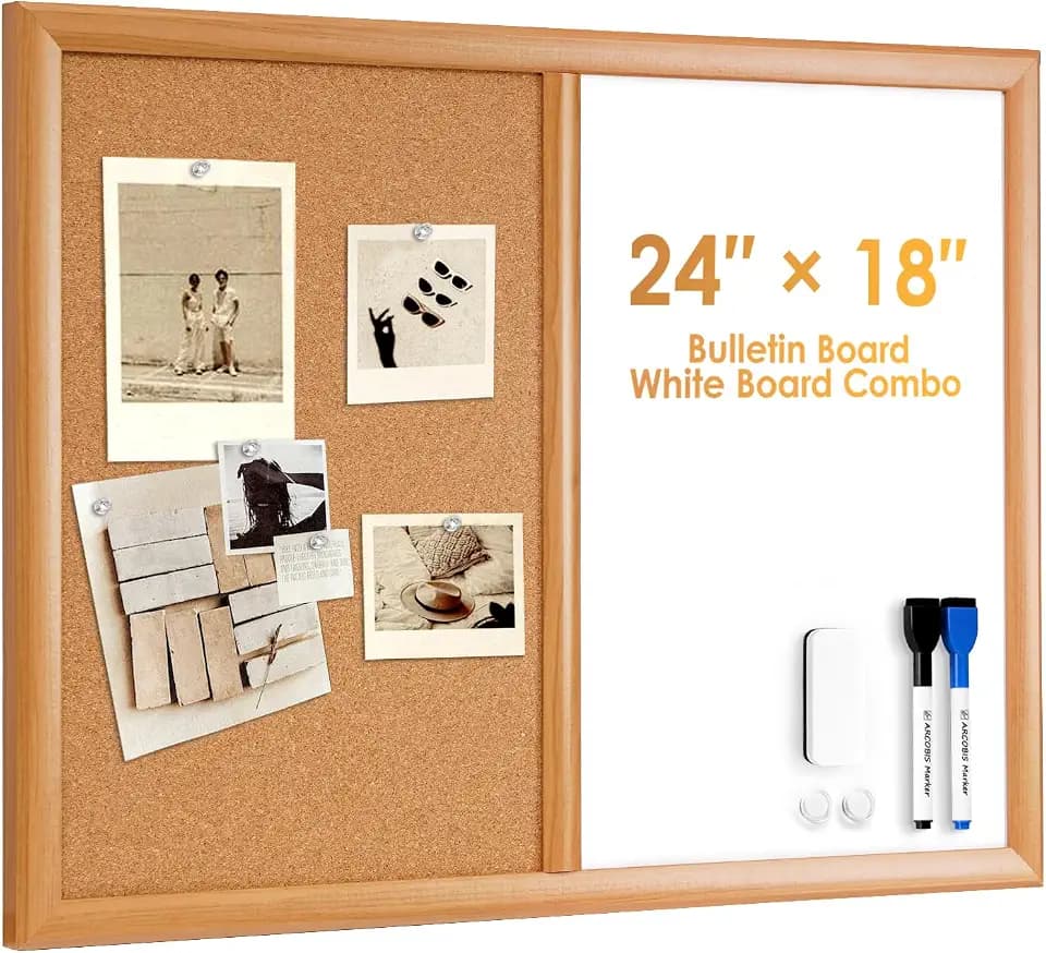 ARCOBIS Cork Board White Board Combo with MDF Wood Frame