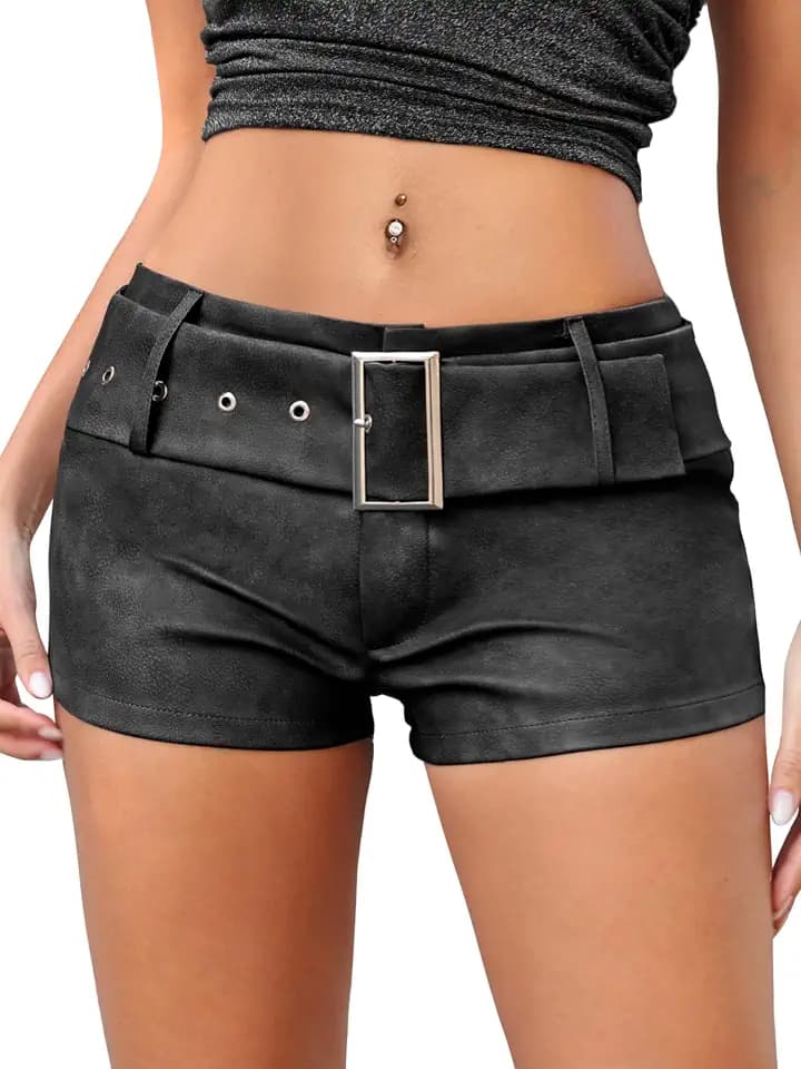 ELLEVEN Low Rise Faux Leather Mini Shorts for Women Concert Club Outfits