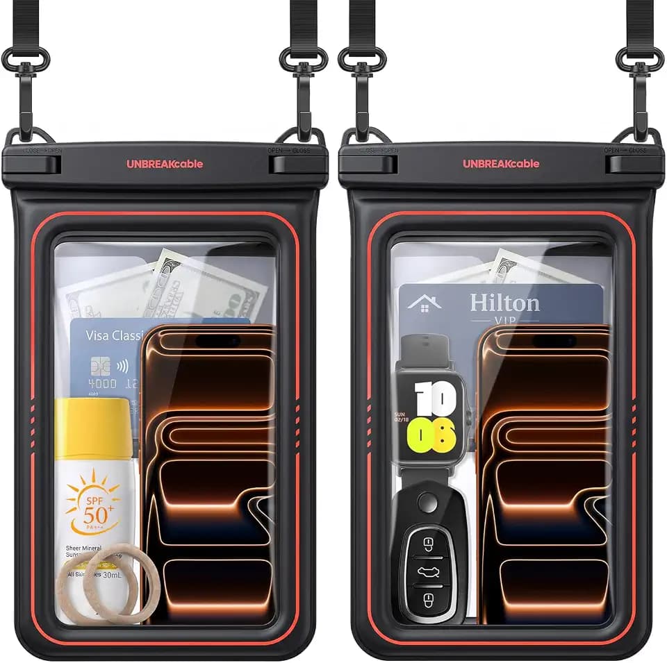 UNBREAKcable Große wasserdichte Handyhülle 2er-Pack, IPX8 Schwimmende wasserdichte Handytasche für iPhone 17 16 15 14 13 Pro Max 12 11 XR XS, Samsung S25 S24 S23 S22 S21 & mehr, bis zu 9,5" - Schwarz