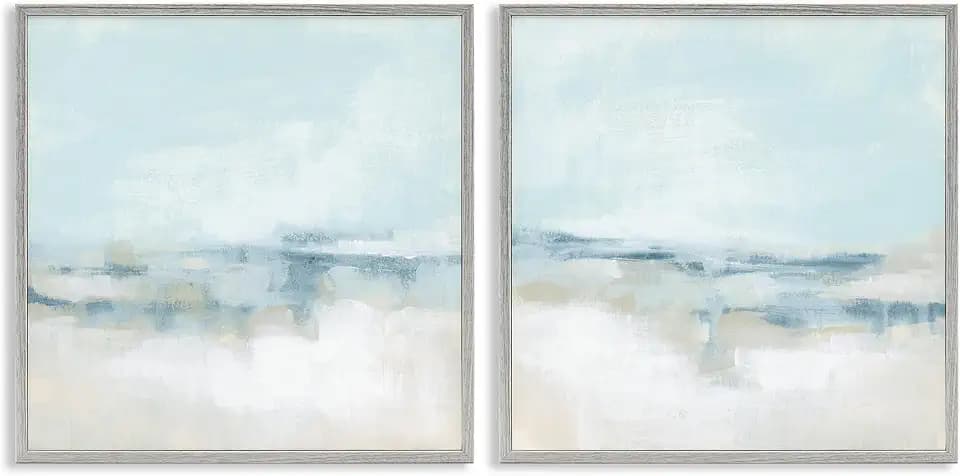 Abstract Blue Atmospheric Landscape, 24 x 24 Inch Framed Giclée Print Set