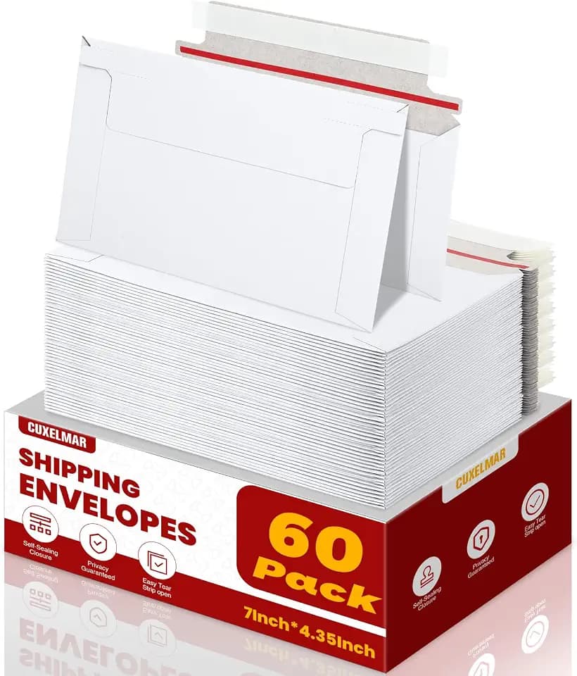 60 Pack Rigid Mailers, 7"x4.35" Trading Card Shipping Envelopes for Collectors & Sellers, Perfect Size Shipping Envelopes for Mailing Semi-Rigid and standard rigid card protectors