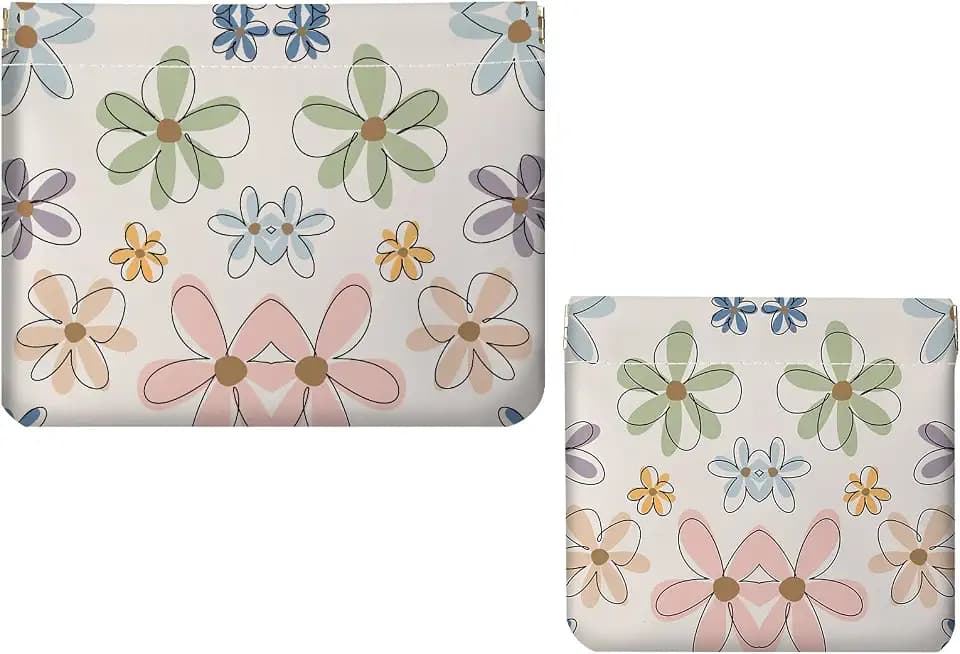 2 PCS PU Leather Small Makeup Bag Set for Purse,No Zipper Self-closing Cosmetic Bag, Portable Coin Purse Lipstick Accessories Organizer Travel Toiletry Storage Pouch for Women,Line Flower A