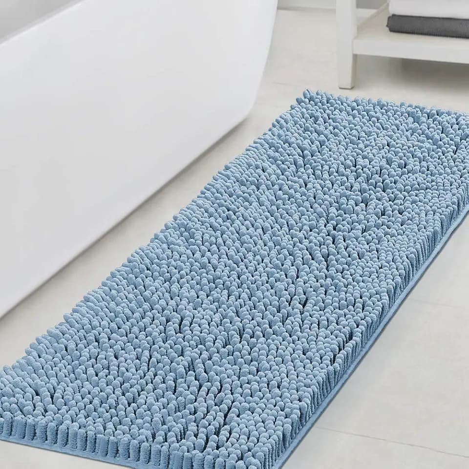 H.VERSAILTEX Chenille Bath Mat Set Non Slip 47"x17", Cool Blue