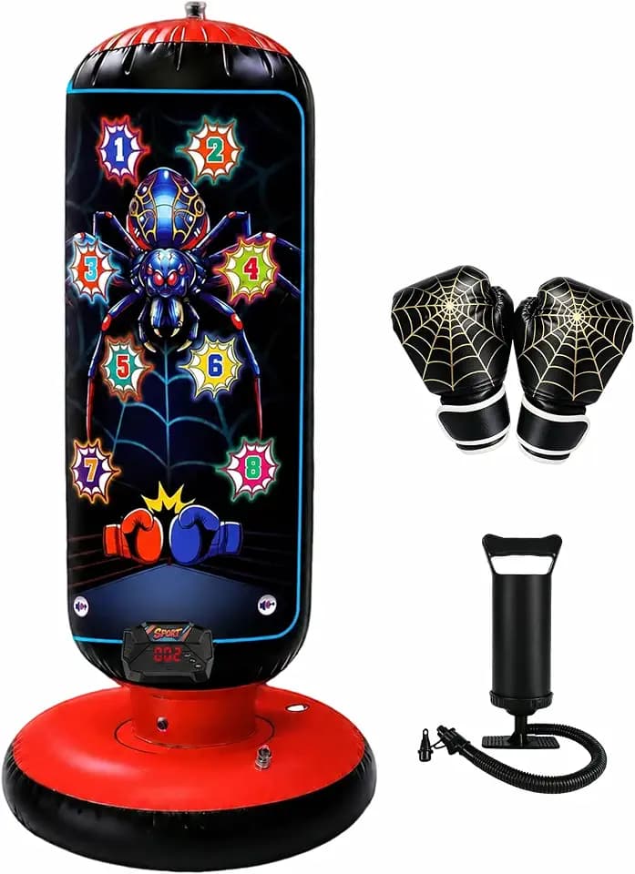 Kids Inflatable Punching Bag with Gloves, Light Sound Game Modes