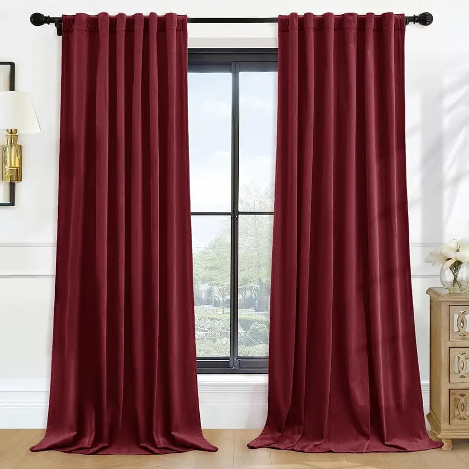 P Pothuiny Burgundy Blackout Velvet Curtains 84 Inches Long 2 Panels