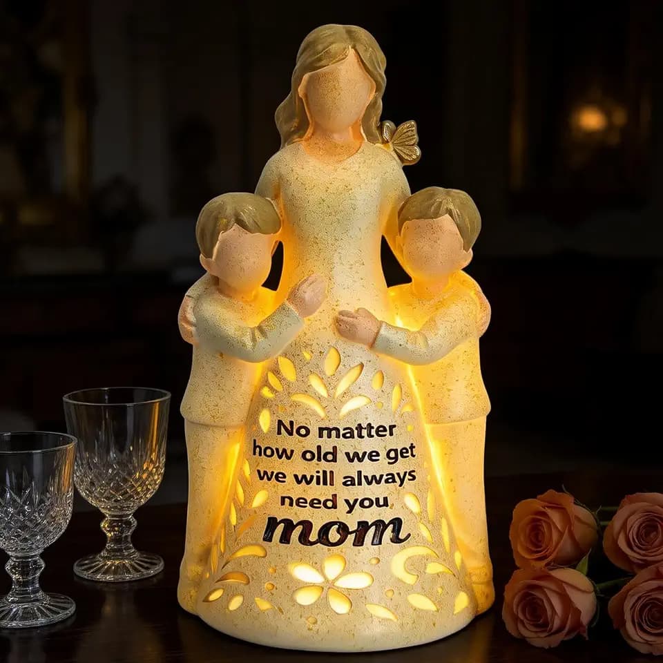 Mother of The Groom Gifts, Mother and 2 Son Figurine Light with Remote Control - Mothers Day Birthday Gifts for Mom from Son, Boys Mom Gift from Big Brother Little Bro (No Batteries Included)