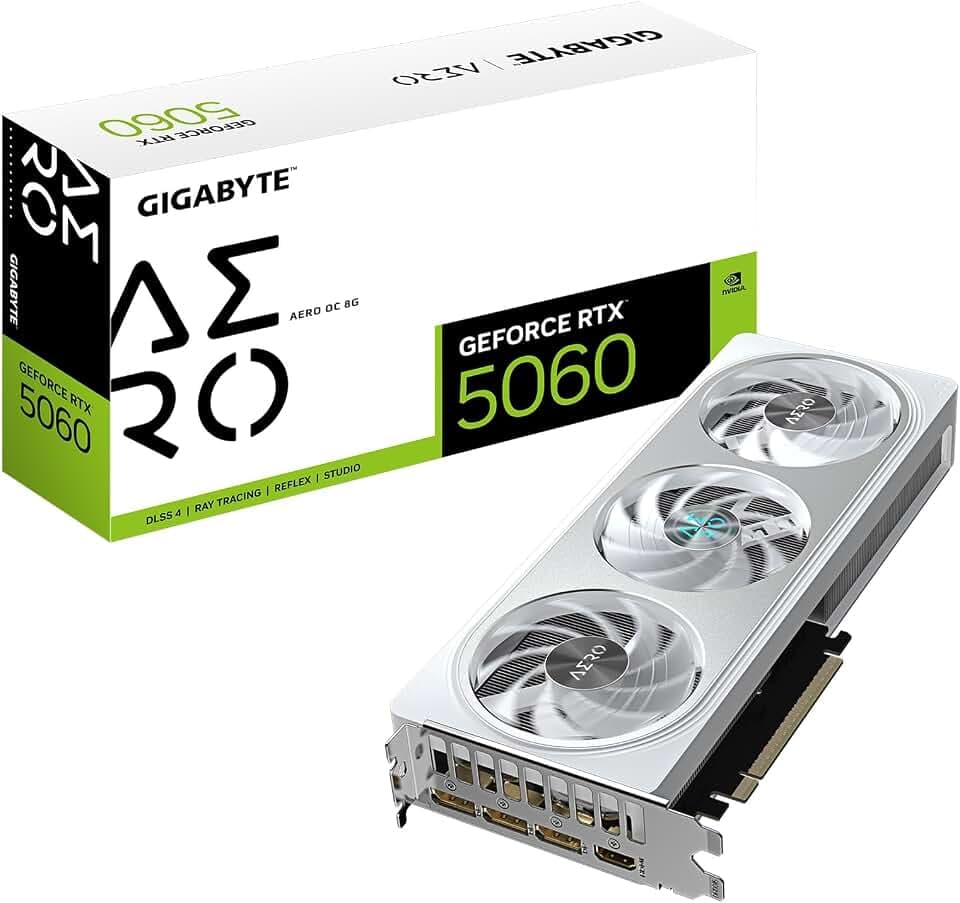 GIGABYTE GeForce RTX 5060 AERO OC 8G Grafikkarte, 8GB 128-Bit GDDR7, PCIe 5.0, WINDFORCE Cooling System, GV-N5060AERO OC-8GD Grafikkarte