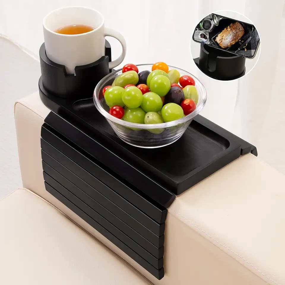 Couch Cup Holder with Phone Stand, Couch Arm Tray for Armrests Over 4.9"
