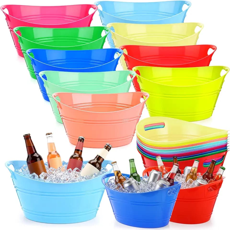 meekoo 9 Pcs Plastic Ice Buckets Bulk, 4.5l Colorful Beverage Cooler Tub