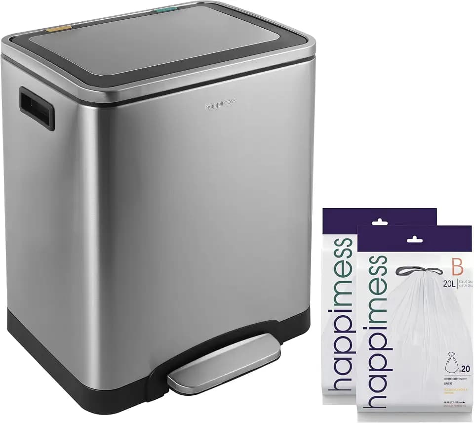 happimess Elmo 8 Gal Stainless Steel Double Bucket Can, Platinum Silver