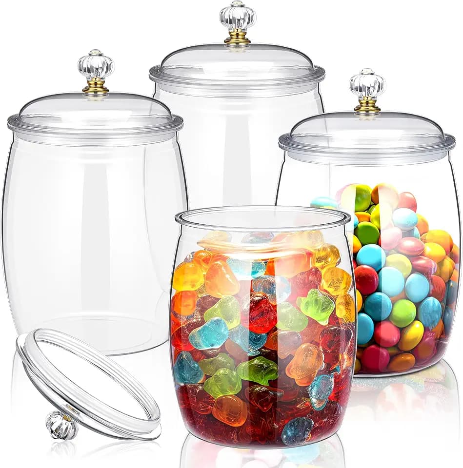 Nuogo 4 Pcs Plastic Candy Jars with Lid Unbreakable,Stylish,80 oz
