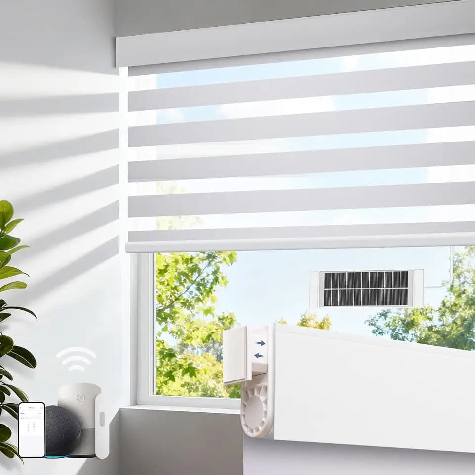 No Drill Electric Motorized Zebra Blinds, White 35.50"W x 72"H