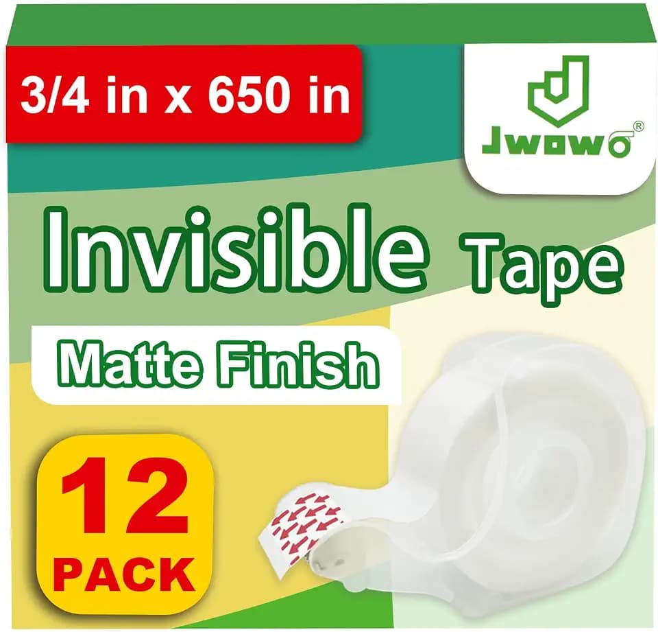 Invisible Tape with Refillable Tape Dispenser, Holiday Supplies and Gift Wrap Tape, Great for Christmas Crafts, Matte Finish, 3/4 in x 650 in 12 Pack