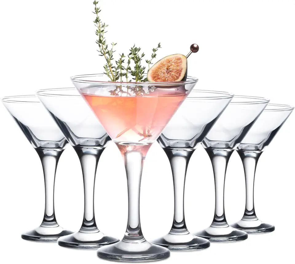Vikko Martini Glasses Set of 6, 5.2 Ounce Cocktail Glasses with Stem, Elegant Cosmopolitan Glasses for Martinis and Cockatails, Dishwasher Safe, Durable Manhatten Glasses