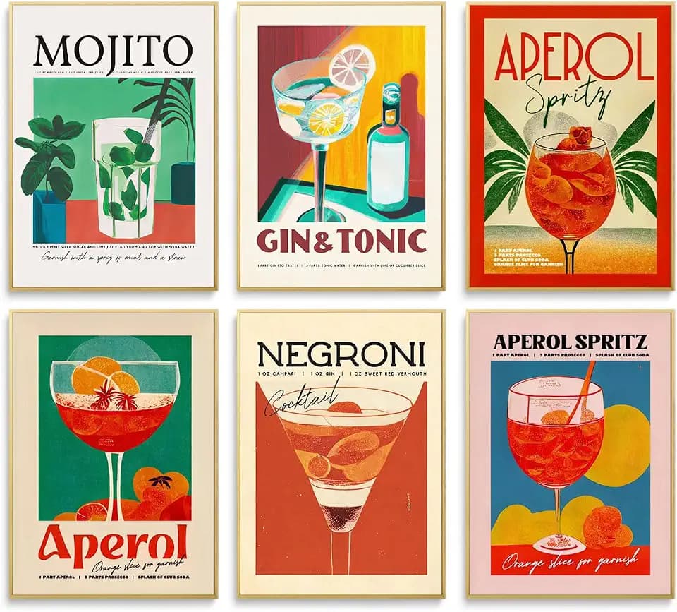 Fetyiu Vintage Cocktail Poster - Bar Cart and Bar Decor 8x10in Unframed