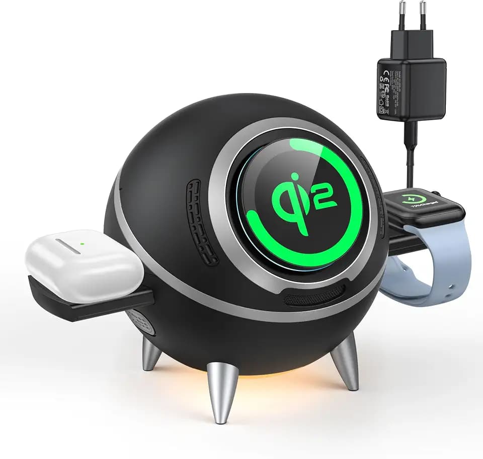 Beeasy 4 in 1 Induktive Ladestation, Magsafe Ladegerät Qi2 15W Wireless Charger, Drehbar Magsafe Ladestation für Apple Watch und iPhone, AirPods, Samsung, Galaxy Watch/Buds