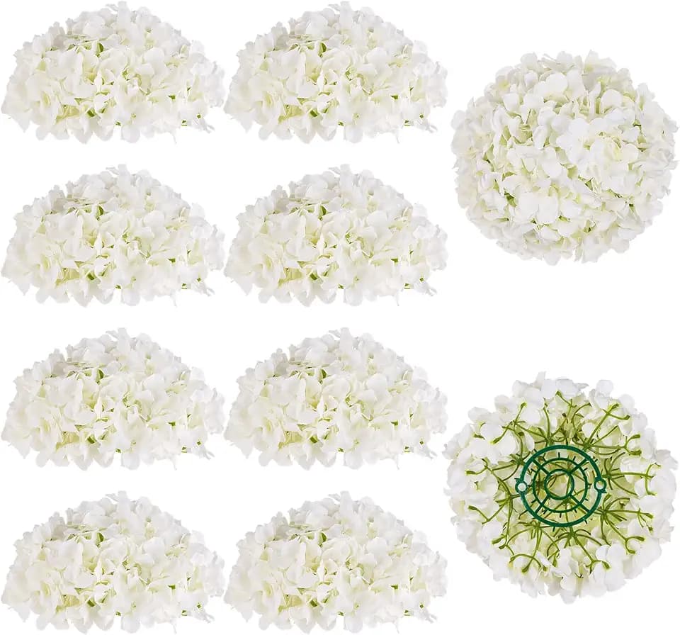 BLOSMON Fake Hydrangea Flower Ball Centerpieces for Wedding, 10 Pcs, White