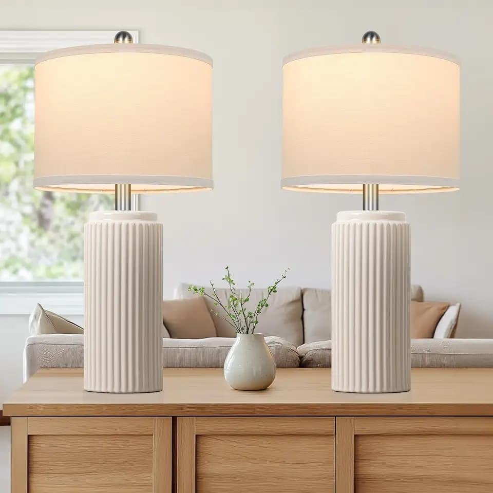 TOBUSA 23.5" Cream Ceramic Table Lamps Set of 2, Modern Nightstand Lamps