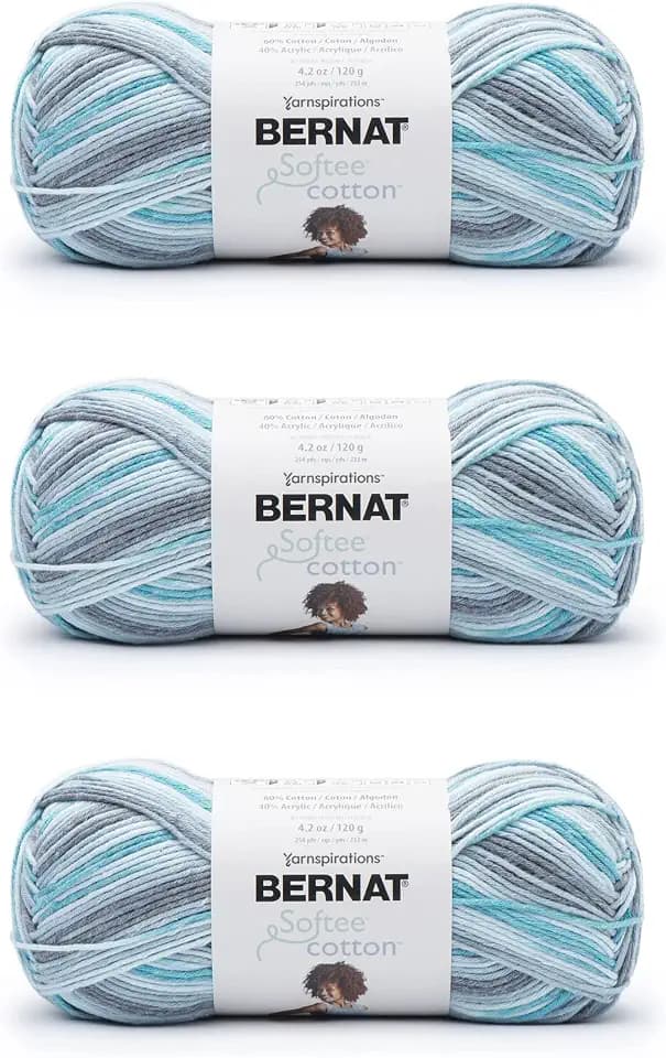 Bernat Softee Cotton Yarn for Crocheting Soft, Blue Waves, 3-Pack
