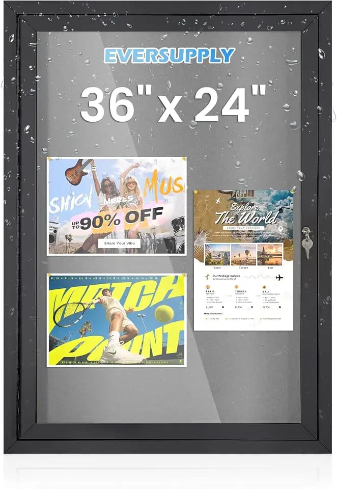 36x24 in Outdoor Bulletin Board Enclosed Display Case, Grey Felt & Black