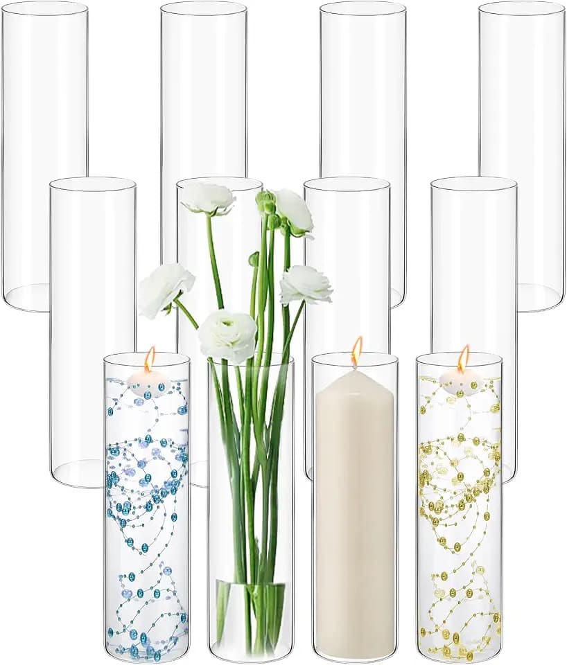 12 Pack Glass Cylinder Vases 16 Inch Tall Clear Flower Vases for Centerpieces, Hurricane Floating Candle Holder Wedding Decorations, Floral Simple Vase Bulk for Party Home Decor (3.35 x 16 Inch)