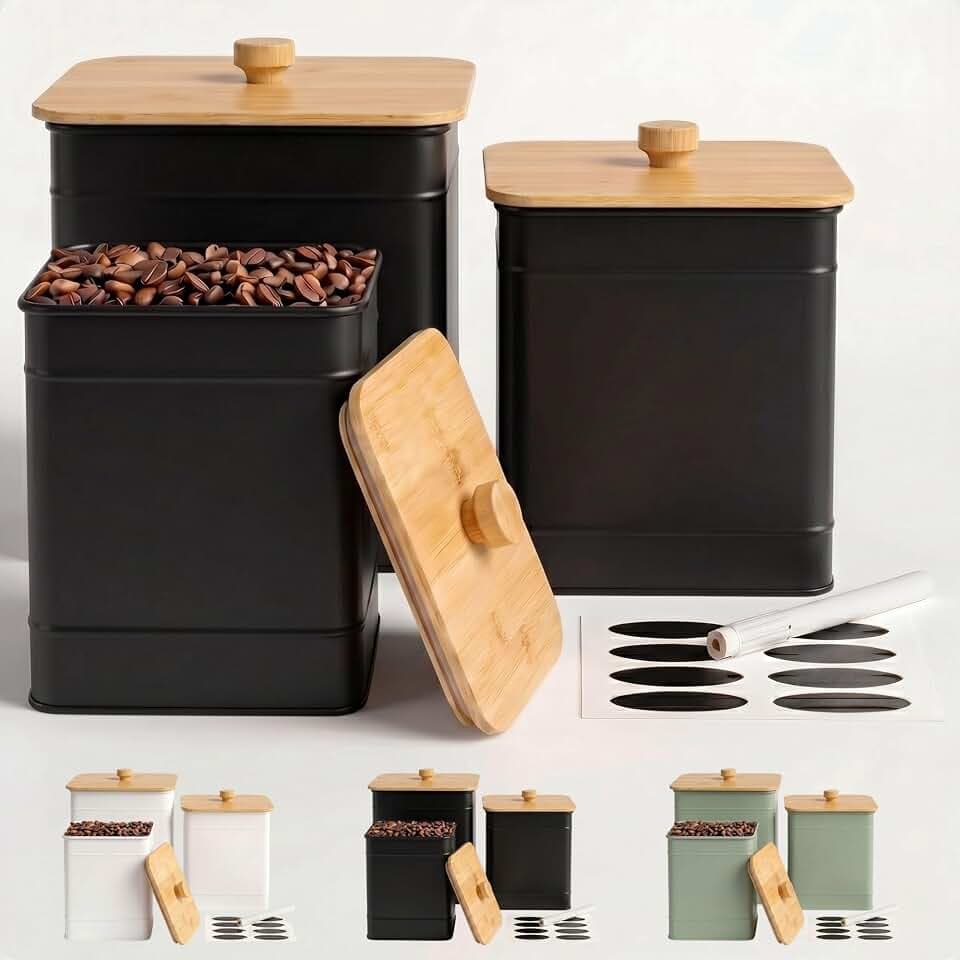 Kitchen Canisters for Countertop Set of 3 w/ Chalkboard Labels & Marker Pen