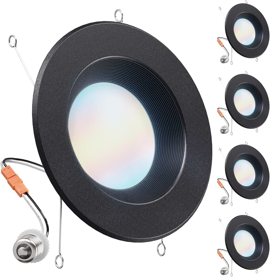 Sunco 4 Pack 6 Inch Black Retrofit LED Recessed Lights, 5CCT, 13W=120W