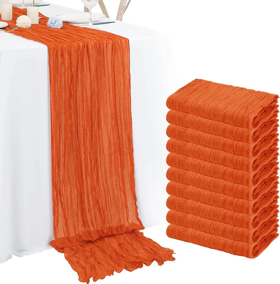 10 Pack Orange Cheesecloth Table Runner 10FT Boho Romantic Gauze Table Runner 20 x 120 Inch Rustic Sheer Runner for Wedding Party Bridal Shower Thanksgiving Christmas Decoration