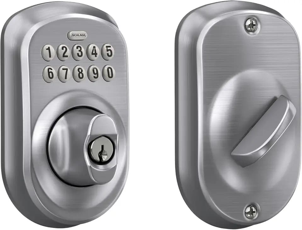 Schlage Electronic Keypad Deadbolt Lock, Plymouth Trim, Satin Chrome