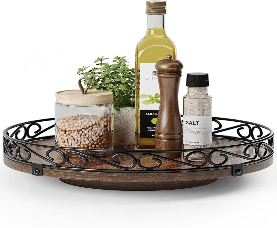 13" Lazy Susan Turntable Organizer for Table Top, Wood Lazy Susan Cabinet