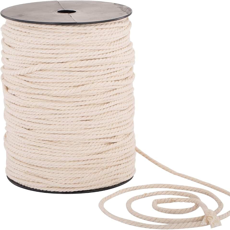 Macrame Cord 4mm x 240yd | 100% Natual Cotton Macrame Rope | 3 Strand Twisted Cotton Cord for Handmade Plant Hanger Wall Hanging Craft Making