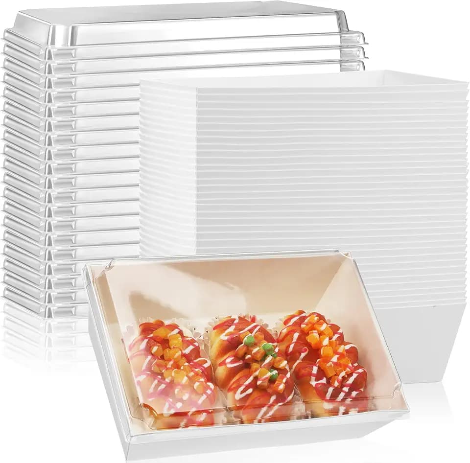 ReliThick 50 Pack 8 x 6 Charcuterie Boxes with Clear Lids Bulk, White