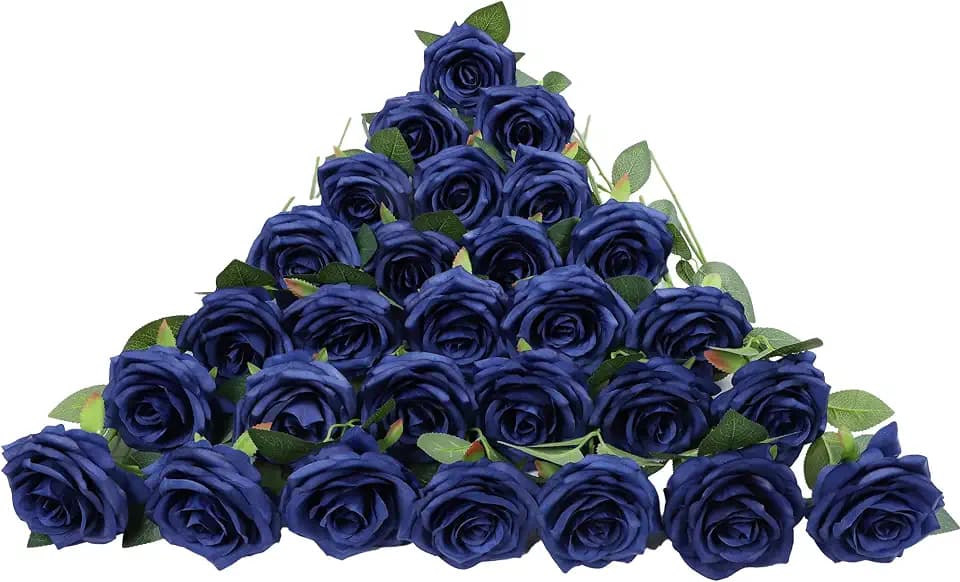 LVEFIT 30 pcs Navy Blue Flowers Artificial Roses Fake Flowers Realistic