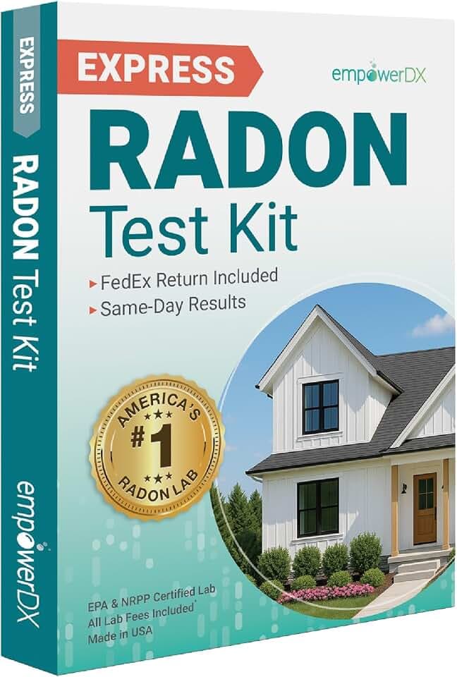 empowerDX Express Radon Test Kit, All Fees Included, EPA Listed, NPPR Certified, Check Radon Gas Levels in Your Home, Same Day Results, FedEx Return Included