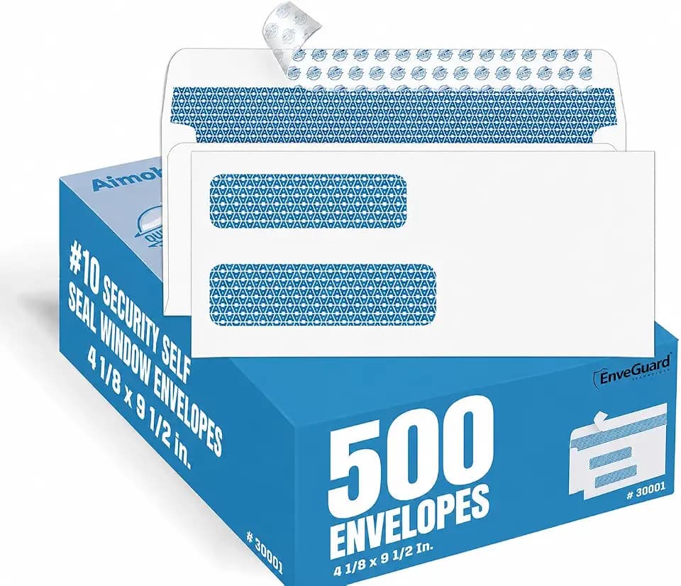 Aimoh #10 Double Window Self-Seal Security Envelopes, #10 Envelope, 500ct