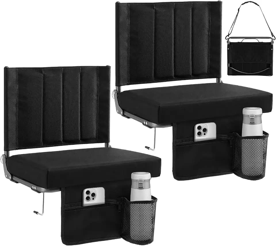 NEWBULIG Stadium Seats with Back Support 2 Pack, Bleacher Chairs, Black