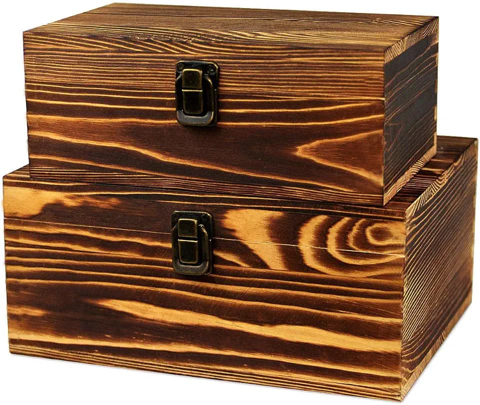 Wood Boxes Wooden Storage Box Treasure Chest Memory Hobby Preservation Rustic Decorative Archival Organizer with Latch Lock for Jewelry Keepsake Gadget Trinkets Letter Cash Tea Photo 2 Pack
