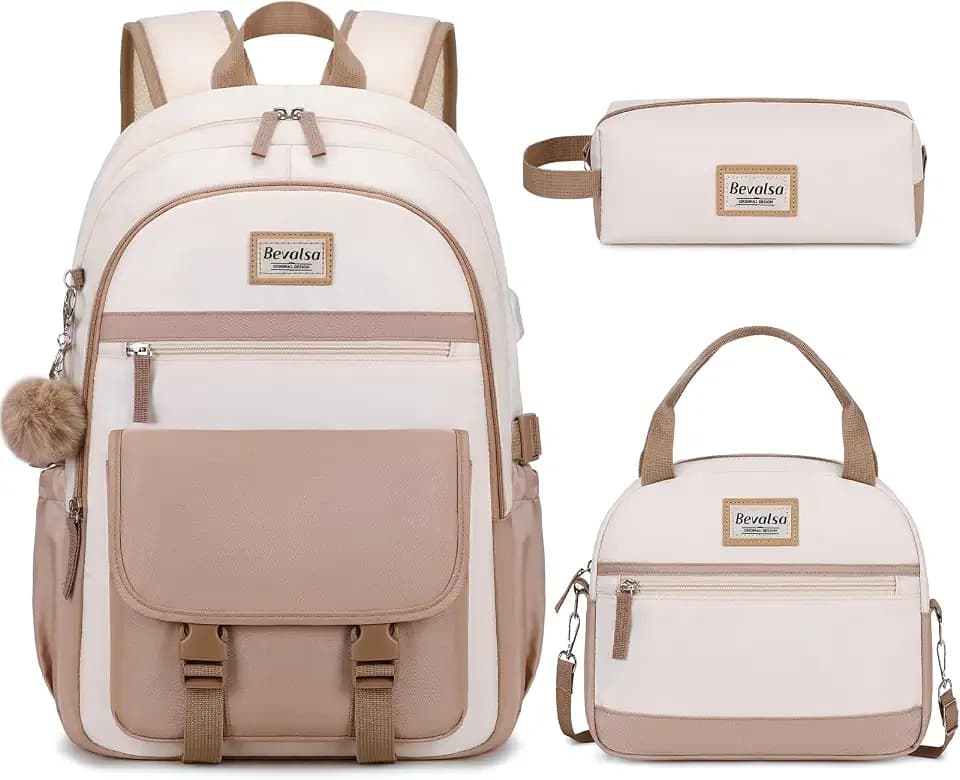 Bevalsa Backpack for Girls, 3PCS School Backpacks with Lunch Box