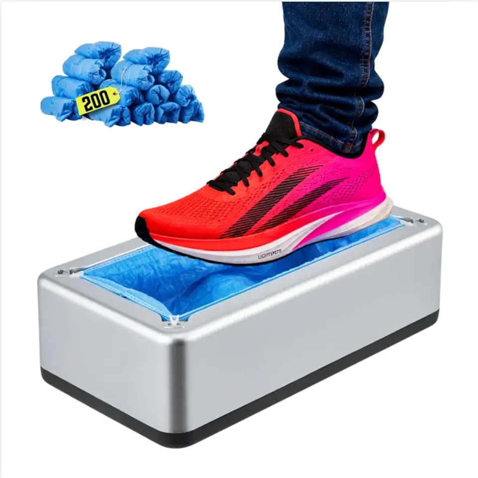 Automatic Shoe Cover Dispenser with 200 Disposable Shoe Covers- Non-Slip High Quality Shoe Cover Machine - Shoe Covers Ideal for Indoor Use, Home, Saloons, Office & Hospital Floor Protection