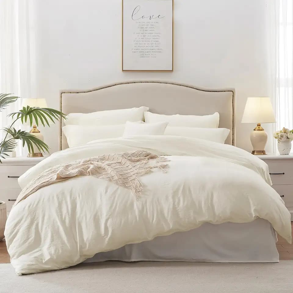 MILDLY Duvet Cover Queen Ultra Soft Comforter Cover Set 3pcs, Cream