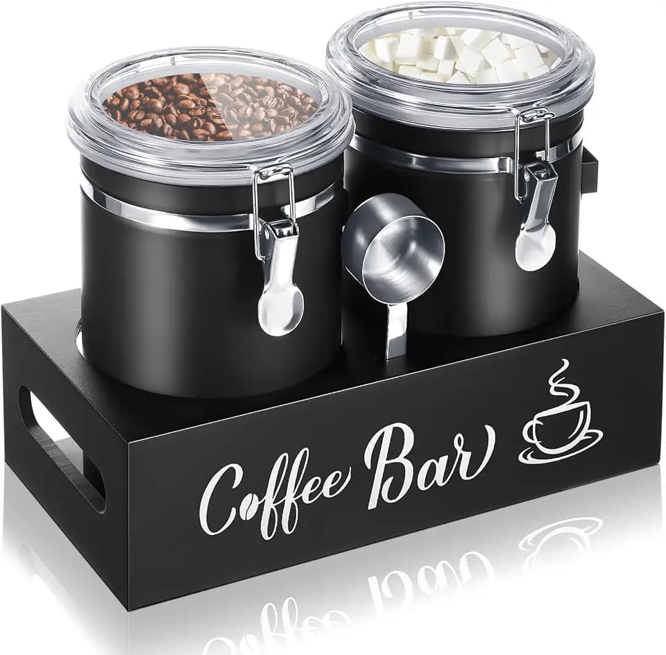 Maxcheck 2 Pcs 66 oz Coffee Sugar Canisters with Shelf Scoop Lids, Black