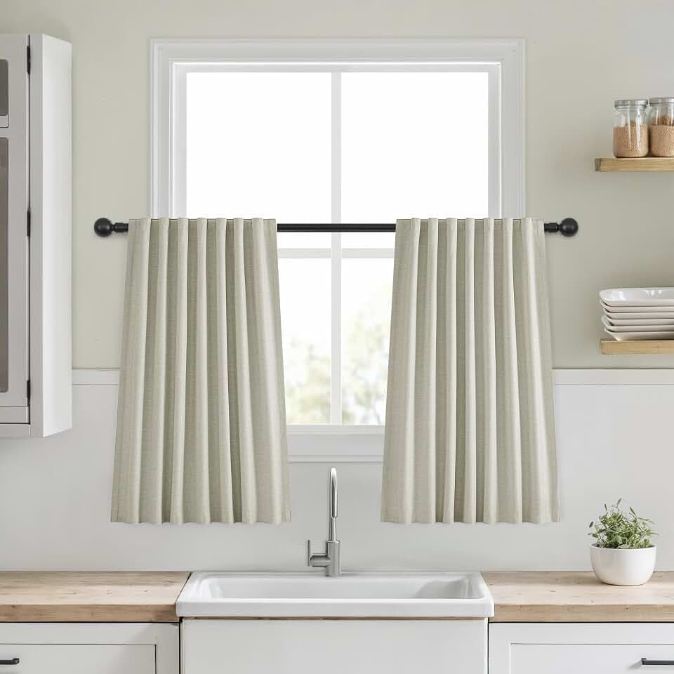 Short Blackout Curtains 35 Inch Long for Small Windows, Natural