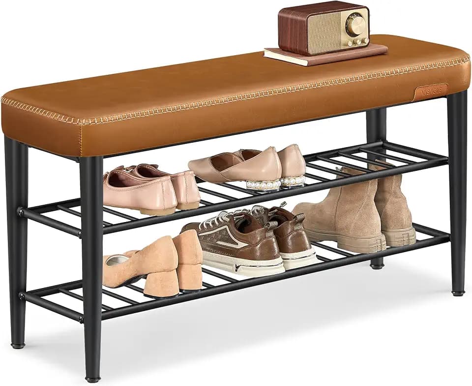 VASAGLE Shoe Bench, Synthetic Leather with Stitching, Loads 300 lb