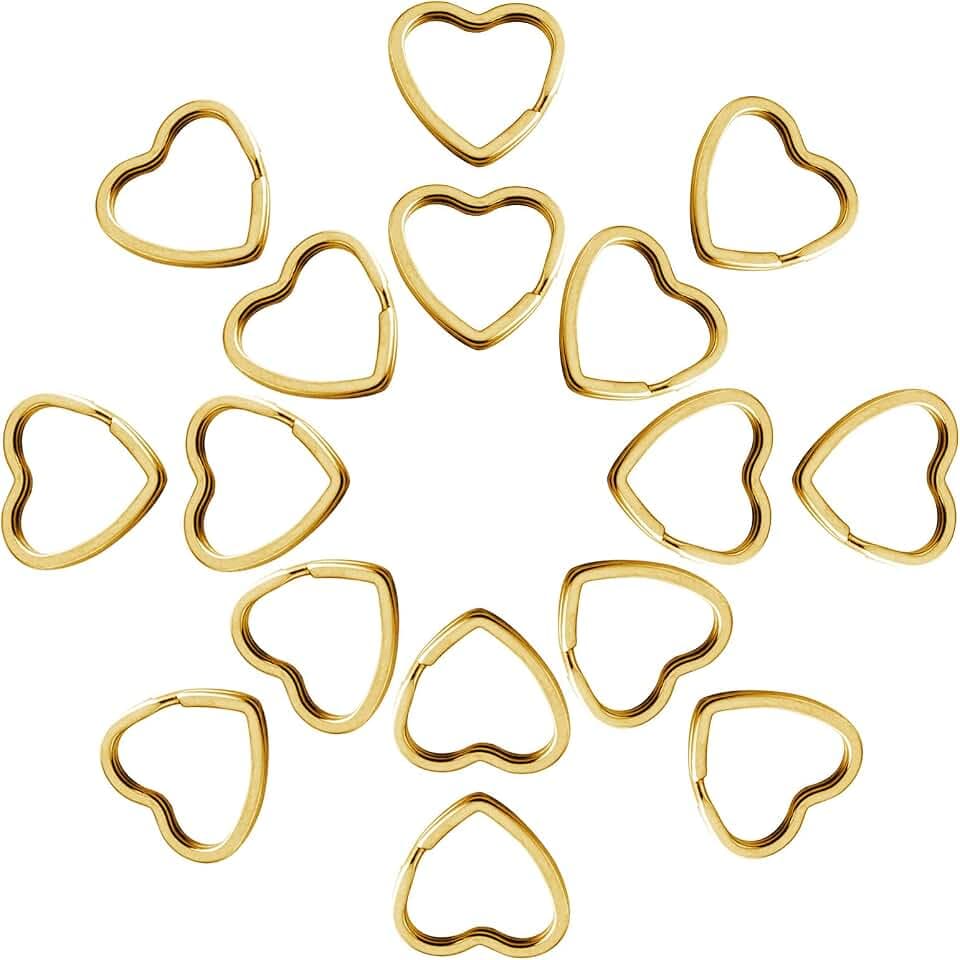 50Pcs Heart Shaped Split Key Rings,Metal Key Rings Crafts DIY Keychain Bulk for Home Car Office Organization,Arts & Crafts Projects, Lanyards (Gold)
